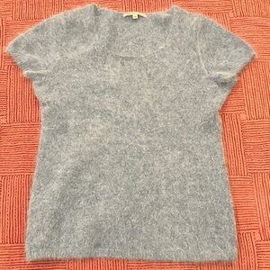 Angora small GAP Heather gray blue Fuzzy short sleeve Sweater